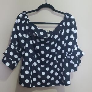 Suzy Shier Black and White Polka Dot Blouse Size XL